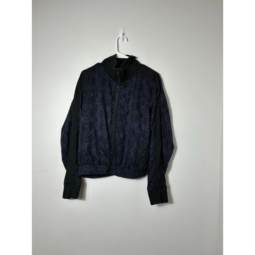 Athleta Track Jacket Women M Navy Blue‎ & Black Snake Print Athletic Full Zip Up